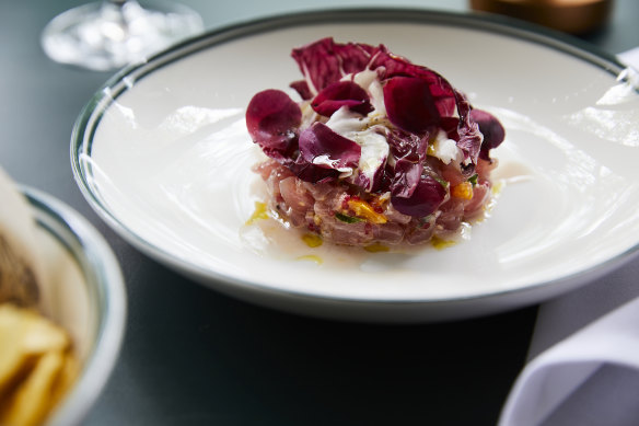 Raw albacore tuna.