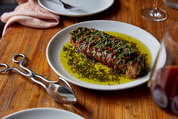 Steak with chimichurri at Tempus Katoomba.