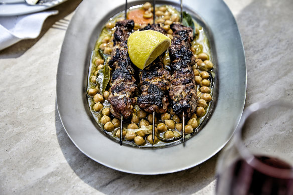 Pork kalamaki (pork souvlaki).