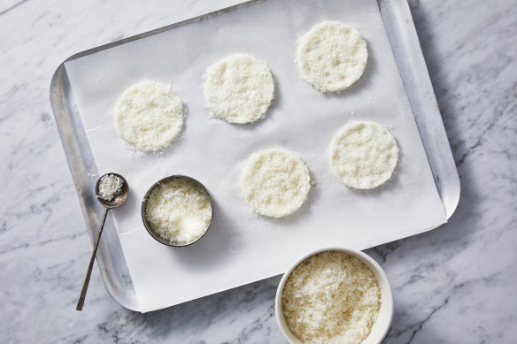 To make the baskets, bake discs of parmesan...