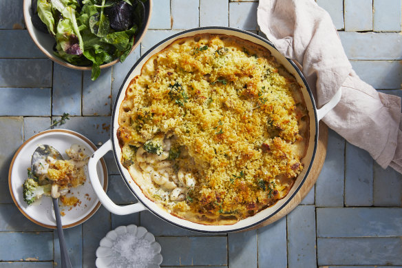 RecipeTin Eats’ baked chicken and broccoli macaroni cheese.