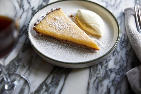 Lemon tart with double cream.