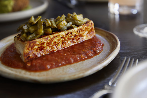 Gold Street Dairy jersey cheese with salsa roja and nopales.