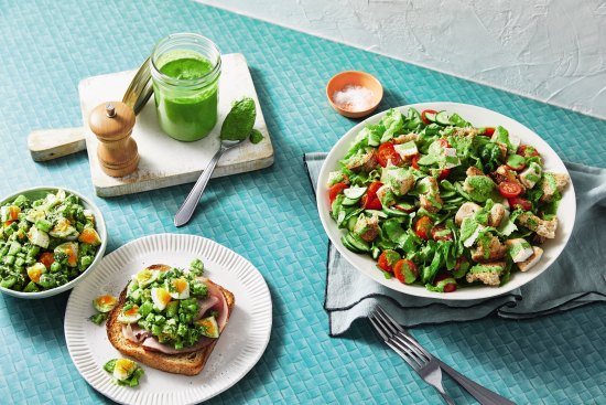 Green goddess egg salad open sandwich.