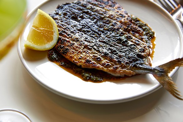 Butterflied blue mackerel with chermoula.