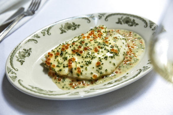 Steamed John dory with chive butter and trout roe.
