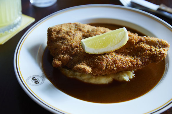 Go-to dish: Chicken schnitzel with mash and gravy ($27).