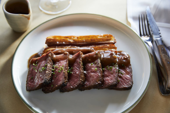 Butcher’s cut of beef with pommes dauphine and pepper sauce is the pick of the mains.