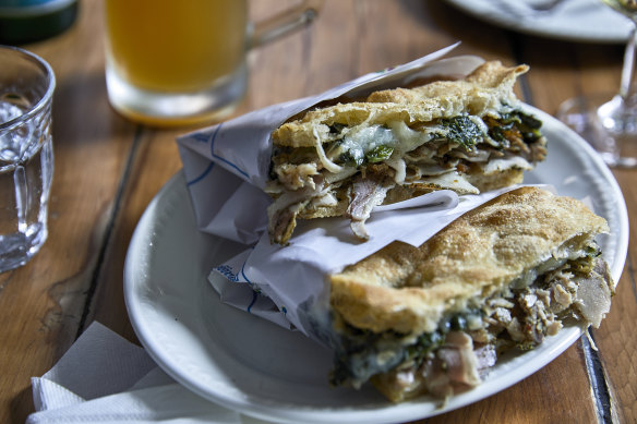 Porchetta pizzetta sandwich.