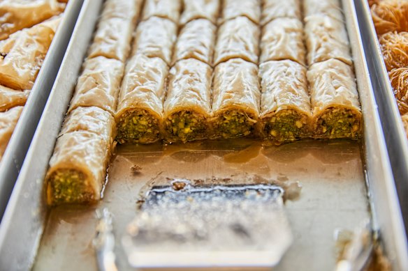 Syrup-soaked baklava rolls. 