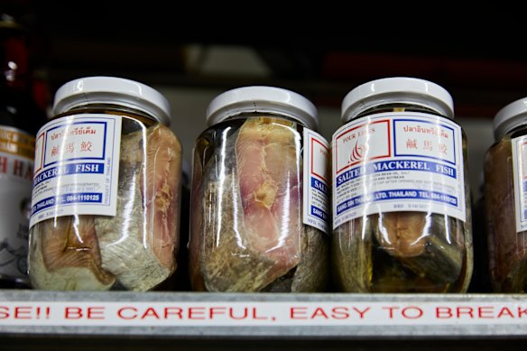 Jars of salted mackerel. 