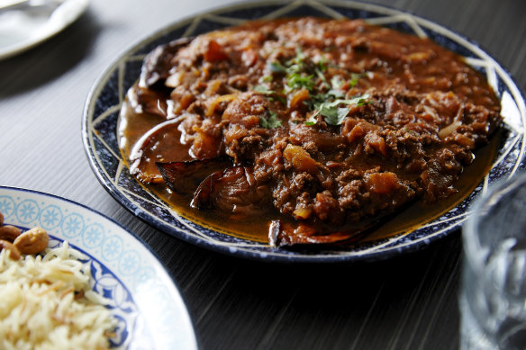 Moussaka with rice.