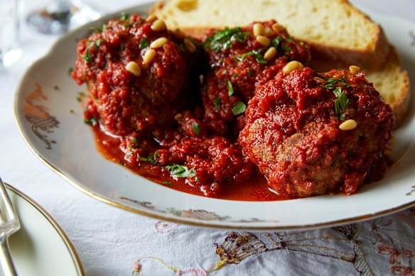 Prupetti (Sicilian beef meatballs with pine nuts and currants).
