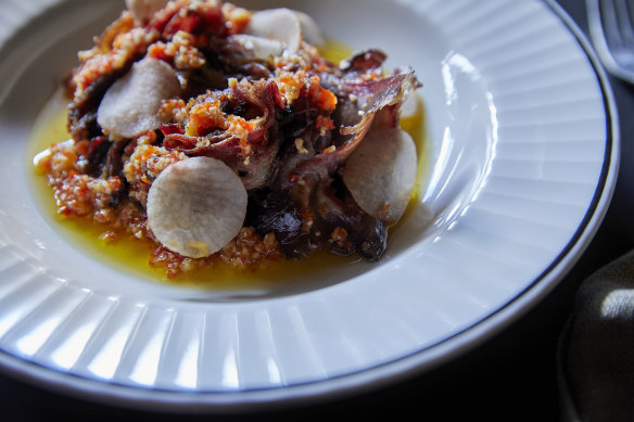 Grilled beef tongue with jicama.