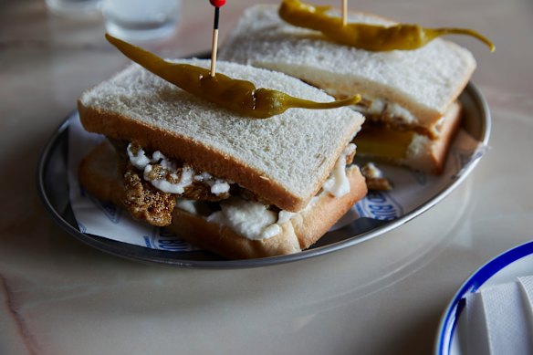  Fried chicken and toum sandwich.