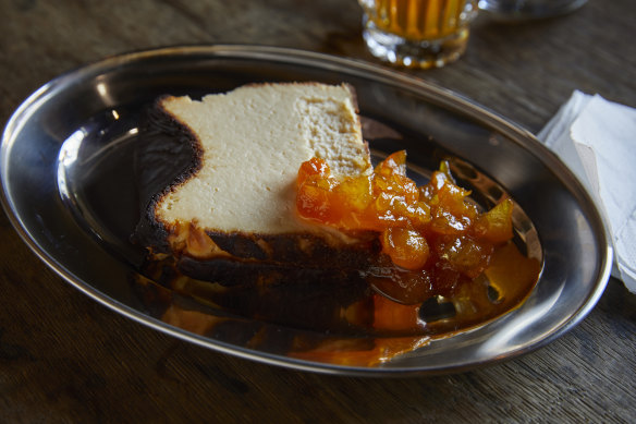 Basque cheesecake with kumquat jam.