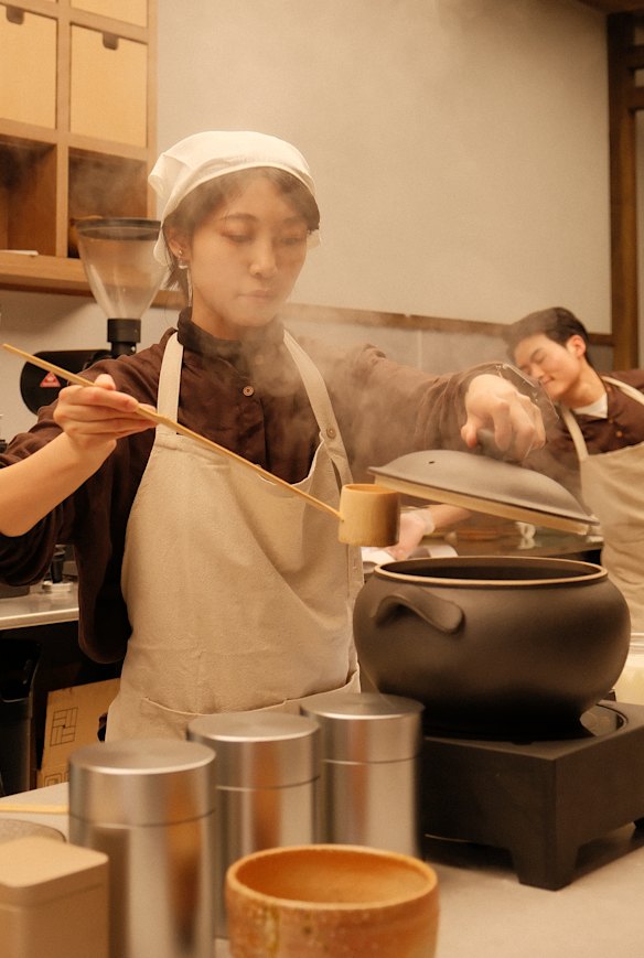 Matcha brewing at Kobo.