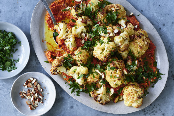 Adam Liaw’s roast cauliflowre with sun-dried tomato and capsicum.