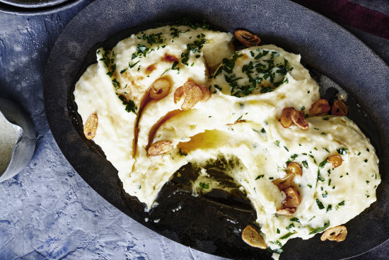 Mashed potatoes with garlic and brown butter.