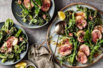 Dial up the umami in this warm lamb salad by roasting broccolini with chilli, anchovy and lemon butter.