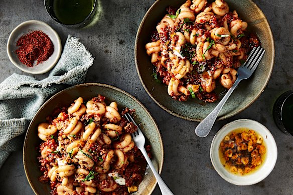 An easy midweek pasta dish that riffs on the flavours of Turkish manti dumplings.