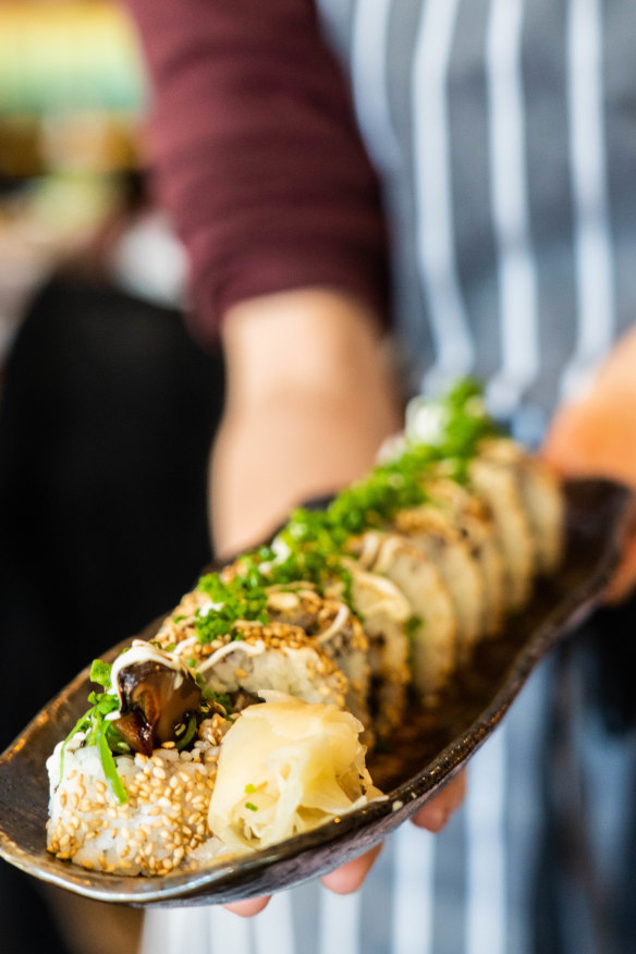 One of many sushi plates available.