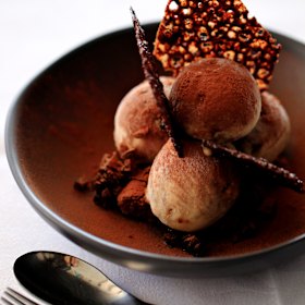 Tiramisu gelato with chocolate and coconut biscotti.