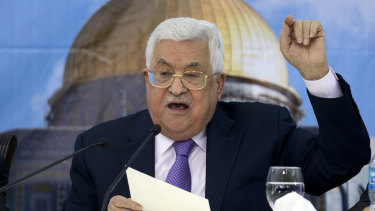 Palestinian President Mahmoud Abbas at his headquarters in the West Bank city of Ramallah.