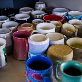 Plenty of coffee mugs in the control tower.