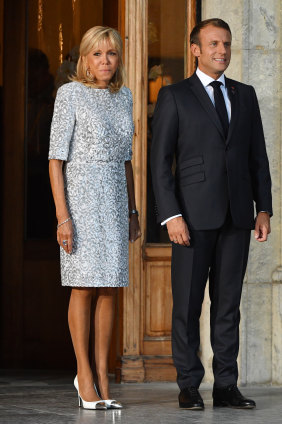 France's President Emmanuel Macron and wife Brigitte during the G7 Summit.