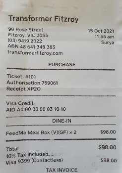 Receipt for Transformer’s picnic hamper