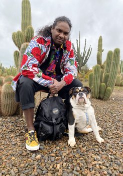 Singer/songwriter Danzal Baker and his puppy Djapa