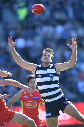 Tom Hawkins flies for the Cats.