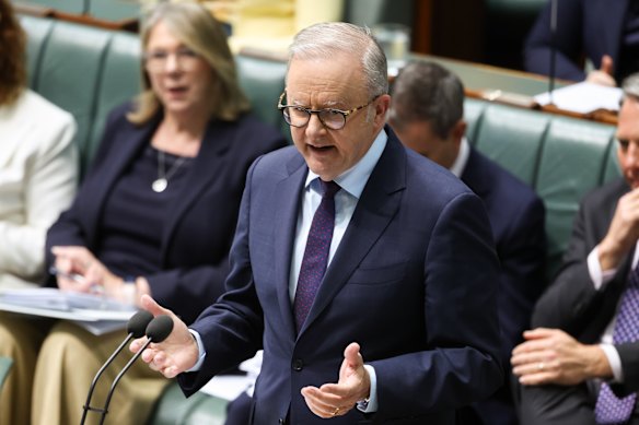 Prime Minister Anthony Albanese in question time on Monday.