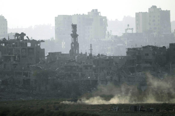 An Israeli tank manoeuvres inside the Gaza Strip.