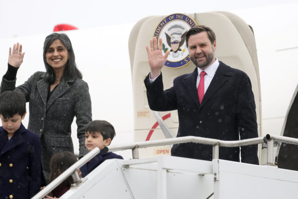 US Vice President J.D. Vance and second lady Usha Vance with their children in Munich, Germany, in February.