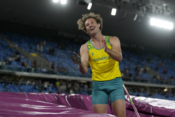 Kurtis Marschall celebrates his gold medal performance.