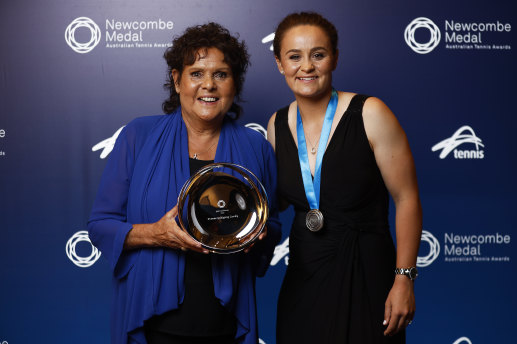 Ash Barty with her hero Evonne Goolagong Cawley at the Newcomb Medal dinner.