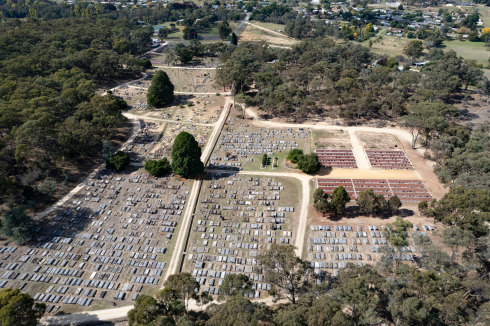 An aerial view of Castlemaine Cemetery, which has burials dating back to the 1850s gold rush.
