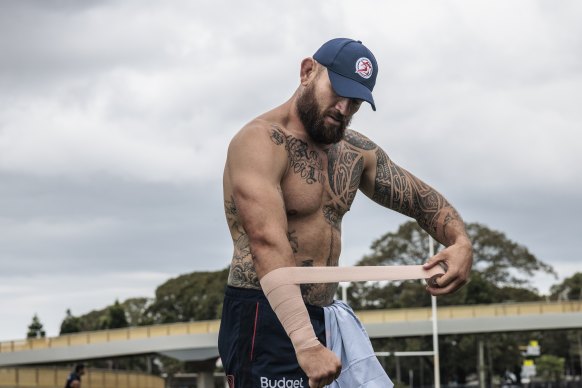 Jared Waerea-Hargreaves will not play on Sunday but was still looking ripped at training.