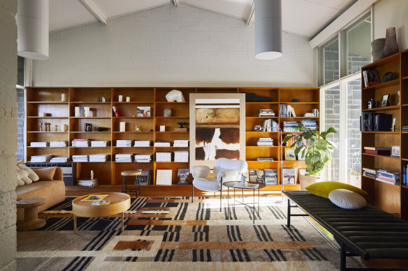 The generously sized lounge is furnished with Scandinavian designs including the Fogia Bollo chair, and the Audo Copenhagen chaise and sofa. The rug is from Halcyon Lake.