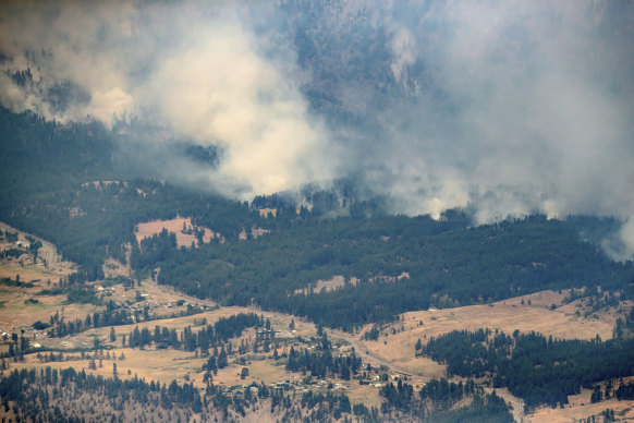 A wildfire burns in the mountains of British Columbia earlier this month.