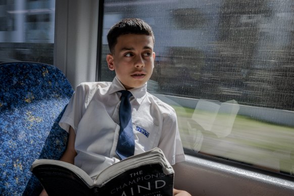 James Badolato, who is in year 8, travels by car, bus and train from his home in southern Sydney to attend Westfields Sports High.