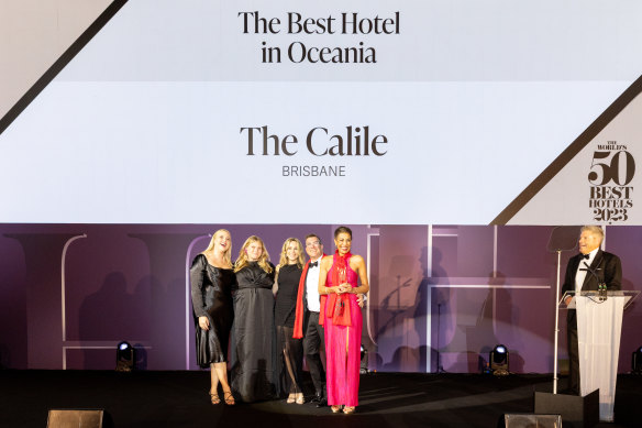 The Calile co-owner Catherine Malouf (pictured with trophy) accepted the Best Hotel in Oceania award in person.