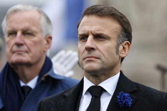 French President Emmanuel Macron (right) with Prime Minister Michel Barnier last month. 