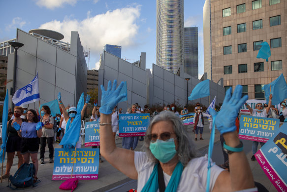 Protests against annexation of the Jordan Valley in the Israeli city of Tel Aviv in June. 