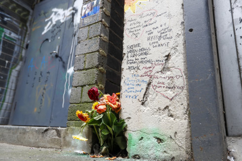 A tribute left by the family of Danial Korver who died in Rainbow Alley in the Melbourne CBD in 2022.