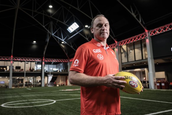 John Longmire at the Swans’ new $70 million facility at the Royal Hall of Industries in Moore Park.