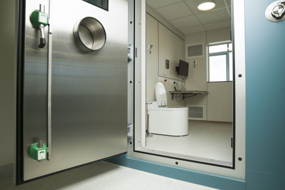 Inside the vacuum-sealed chamber.