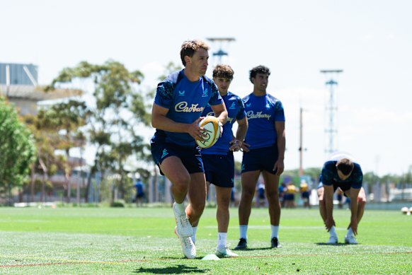 James Ramm trains with the Wallabies at Olympic Park on Thursday.
